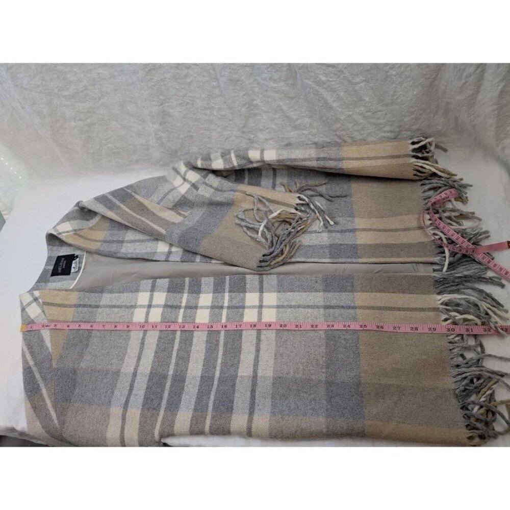 Helene London women's size Large plaid wool blend jacket with fringe neutral - Picture 8 of 11